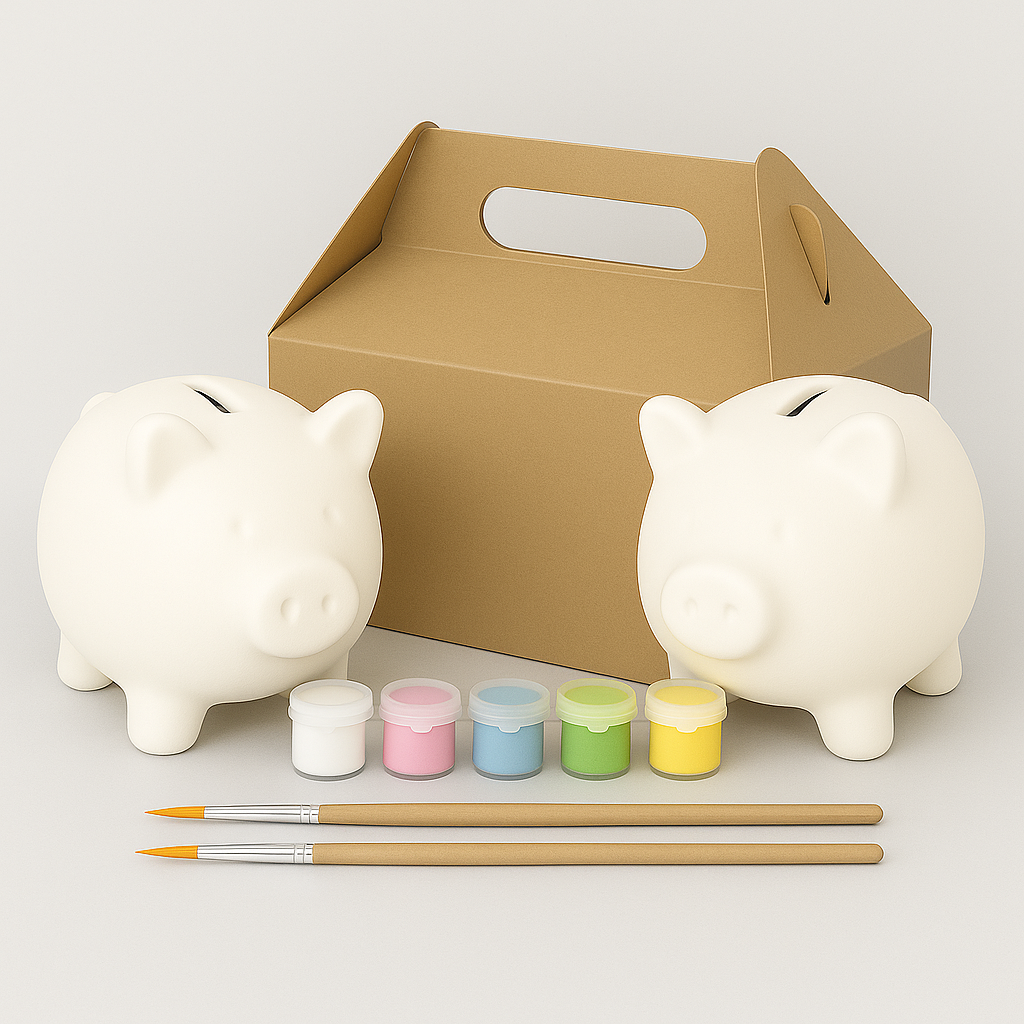 Pareja de marranitos alcancía, kit de ahorro y pintura