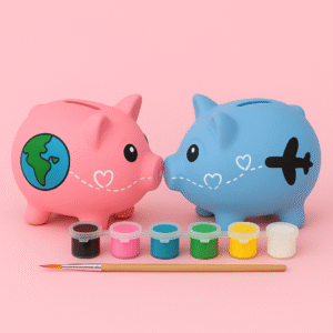 Pareja de marranitos alcancía, kit de ahorro y pintura